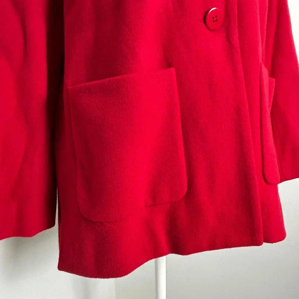 Louben Red Wool Cashmere Blend Button Front‎ Blazer Jacket Pea Coat Size 12